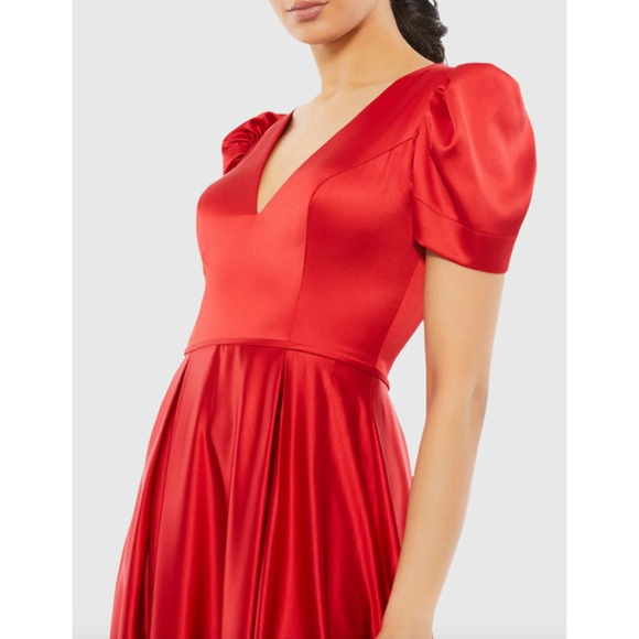 MAC DUGGAL Dress Size 12 Evening Gown Red NEW Puff Sleeve V-Neck Satin - Picture 6 of 7